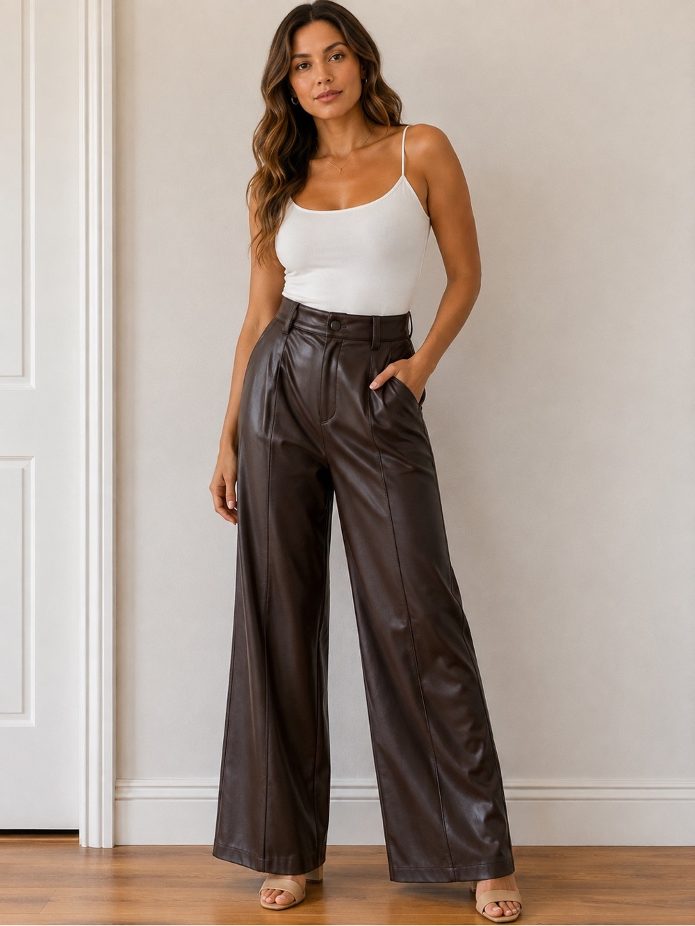 NWT Banana Republic Wide-Leg Faux Leather Pants in Dark Brown size 8/29 waist